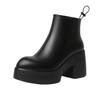 Leather platform Martin boots women's 2025 new autumn and winter velvet small thick heel short boots women's high heel cigarette boots