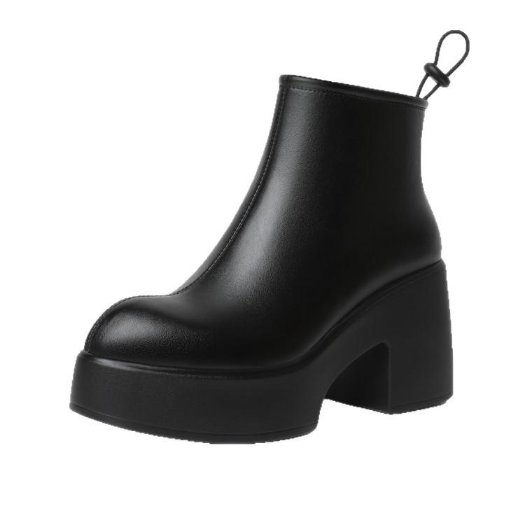 Leather Platform Martin Boots Women's 2025 New Autumn and Winter Velvet Small Thick Heel Short Boots Women's High Heel Cigarette Boots