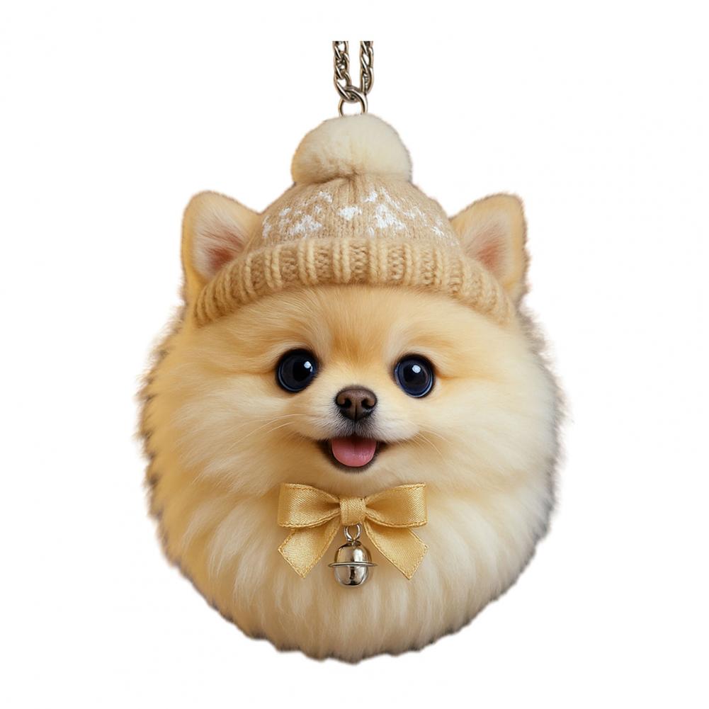 Pom-Pom Pet Ornament 2D Acrylic Cute Dog Christmas Ornament Cartoon Furry Pet Shaped Xmas Tree Hanging Decor for Holiday Party