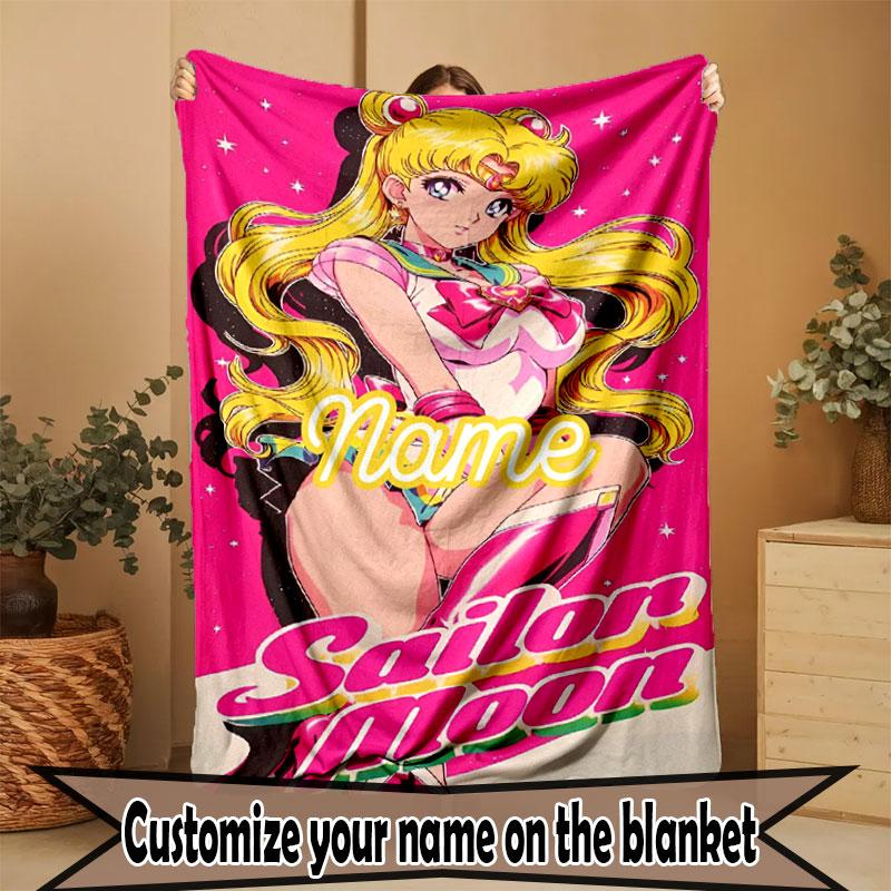 Custom Name Personalized Sailor Moon Print Blanket, Home Decor, Bedroom, Sofa, Camping, Couch, Gifts for Birthday Christmas