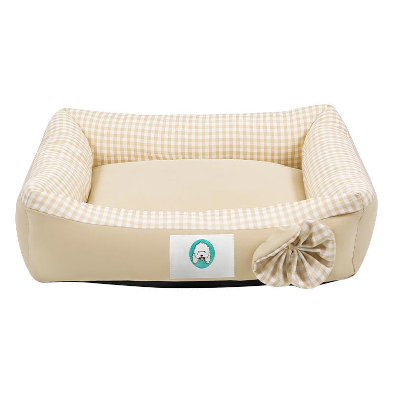 New Plaid Square Kennel and Cat Kennel for All Seasons Cute and Comfortable Dog Mat with Bow Shape