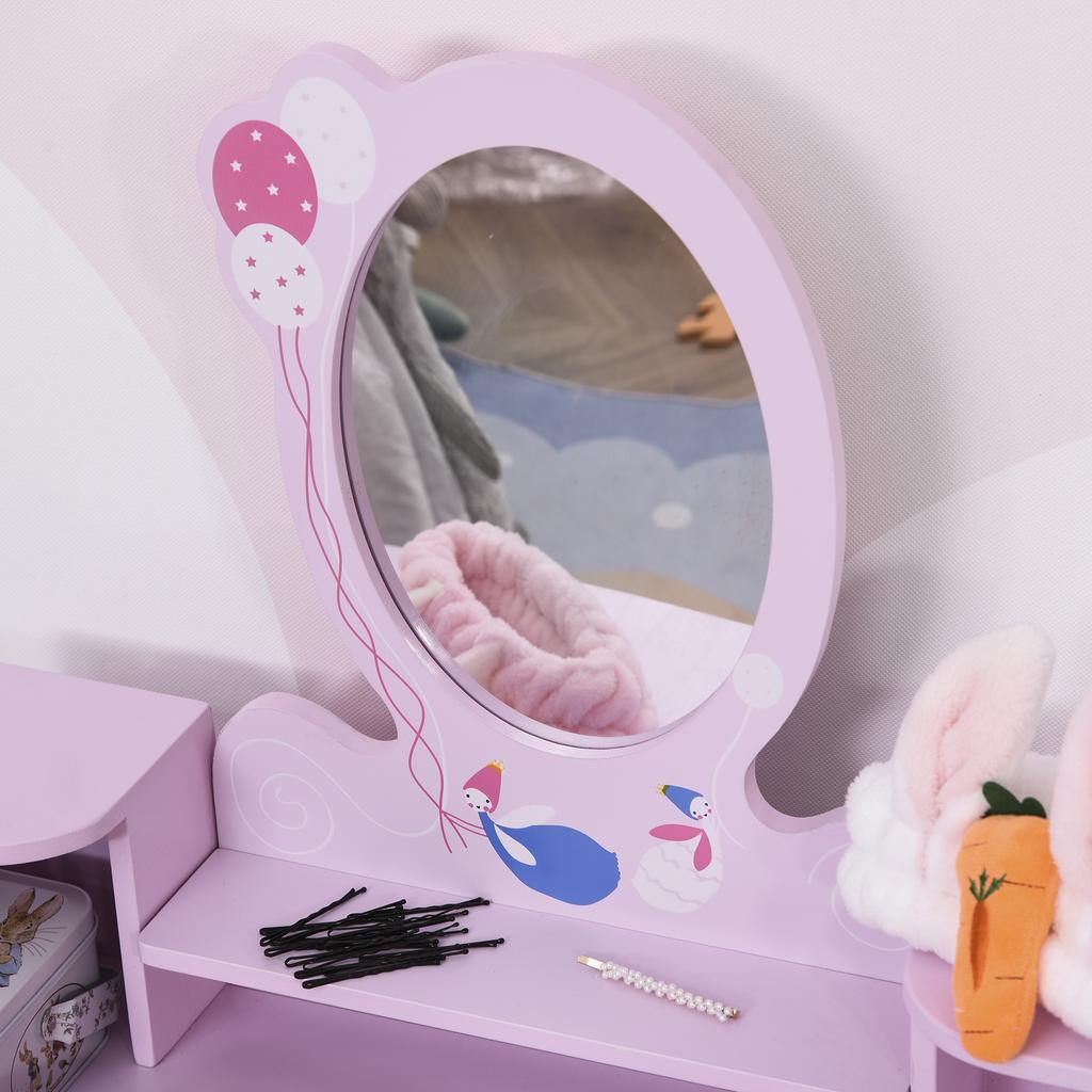 Kids Wooden Dressing Table and Stool Make Up Desk (Pink)