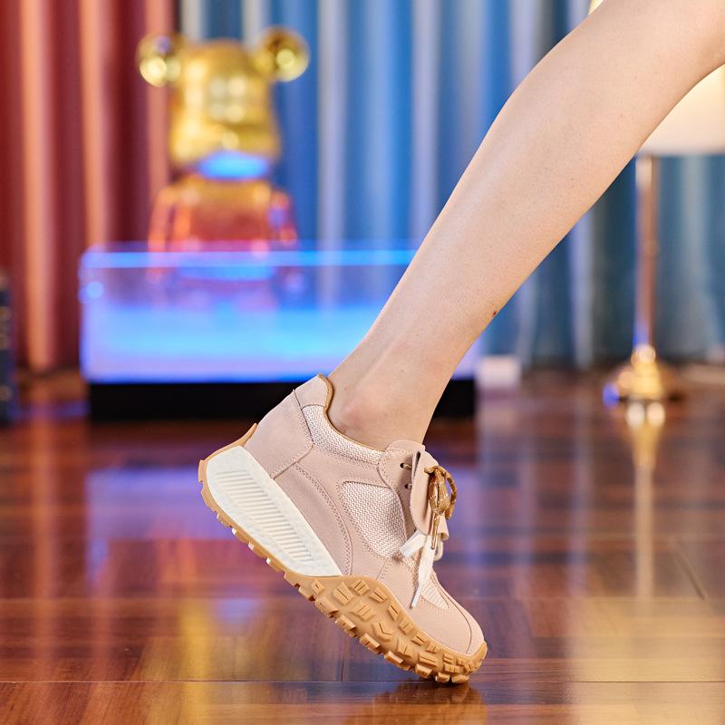 8588 thick-soled leather small waist Forrest Gump shoes women's 2025 autumn new small height increase dad shoes sports shoes