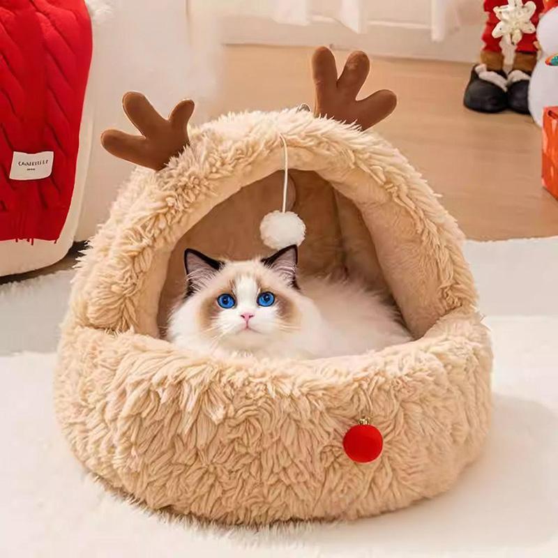 Winter Cozy Insulated Pet House Quilted Fluffy Bed for Cats Christmas Pet Gift Warmth Scented Plush Dogs House Large Capacity