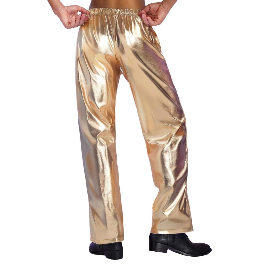 Herren Metallic Jazz Dance Hosen Elastischer Bund Design Halloween Mottoparty Bühnenauftritt Hosen