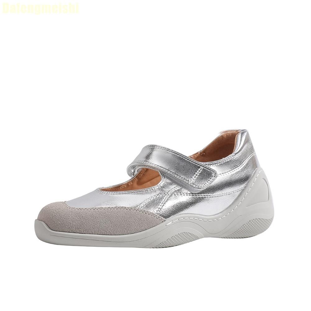 Fashion Cowhide Fashion Casual Ballet Shoes Flats 3Cm/6Cm Height-Enhancing Women 2025 New Summer White/silver Mary Jane Shoes