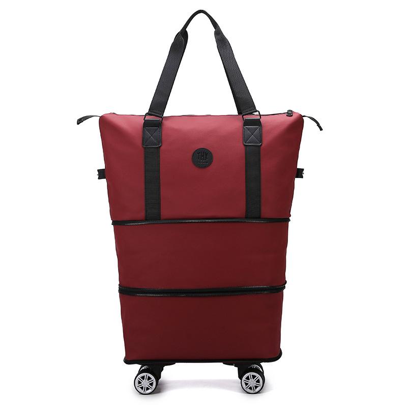 Large Capacity Double-layer Expansion Hand-held Travel Bag with Wheels, Wet and Dry Separation Storage, Luggage Bag Can Be Put On the Tie Rod.