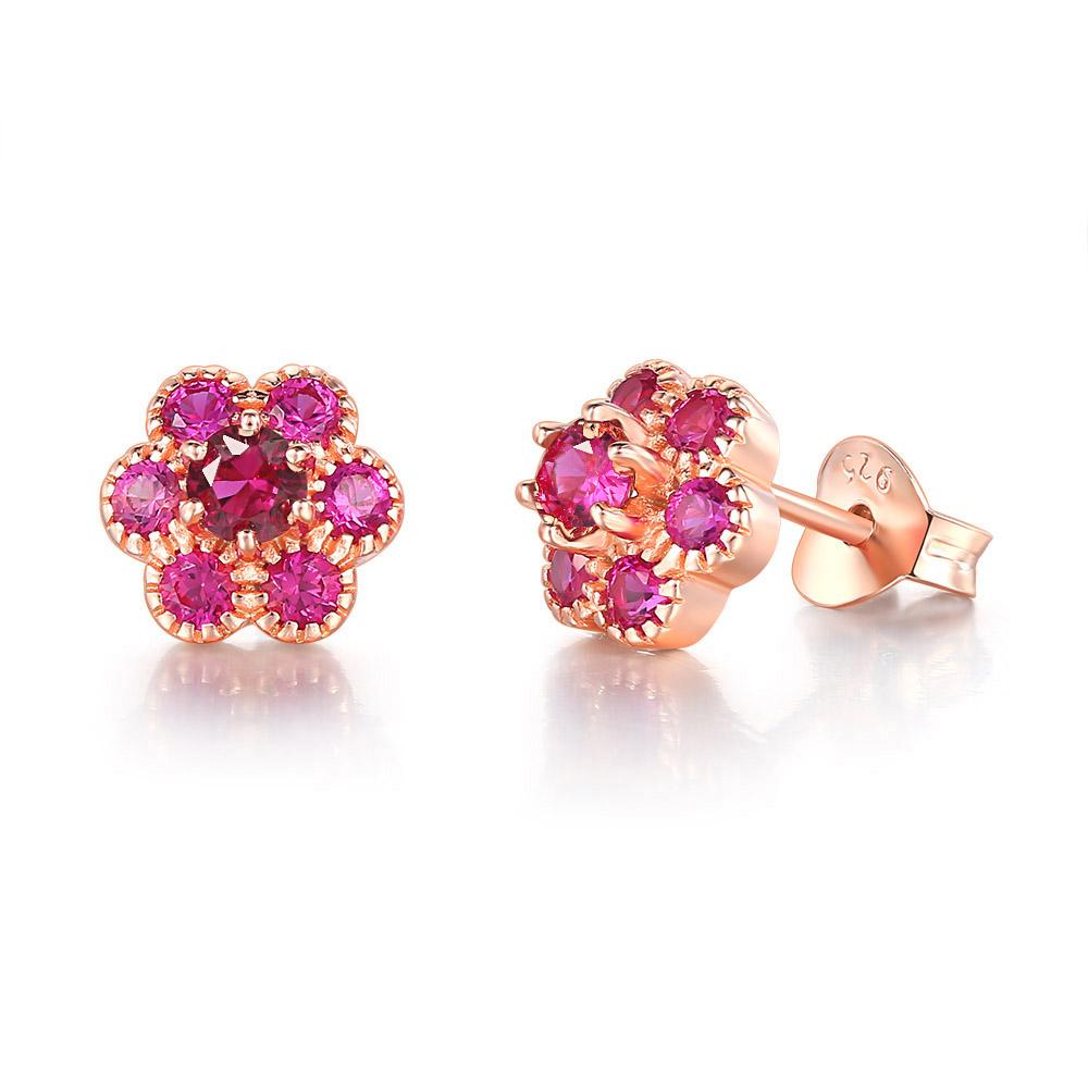 

ZHOUYANG Crystal Flower Stud Earrings For Women Light Luxury Style Red Zircon Rose Gold Color Cute Gift Fashion Jewelry E134