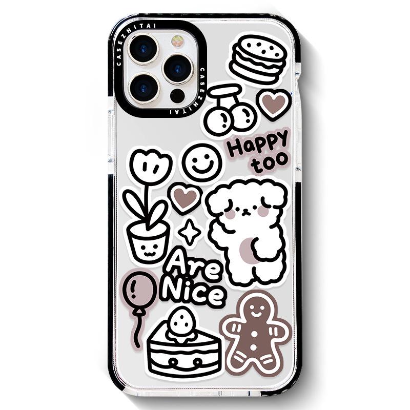 

Двухцветный мультяшный защитный чехол Zhitai для iPhone 15, совместимый с Promax 14 и 11, дизайн с черными кругами. iPhone X/XS