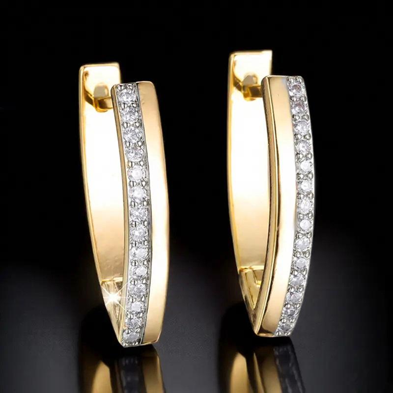 Niche, popular earrings, copper-plated imitation gold micro-inlaid zircon earrings, geometric V-shaped women's earrings.