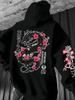 Sweat à capuche pour homme Sakura‑drake Motif uni sur la poitrine, Dos grand dragon floral Kanji sur les manches Pull pour un week-end douillet et les activités de plein air