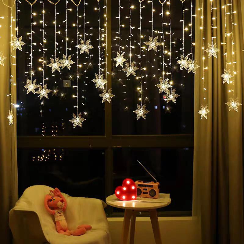 

Indoor LED Snowflake Icicle Curtain Lights for Christmas Window Display & Holiday Decor 110V US Plug 4x0.7m, 19 drops