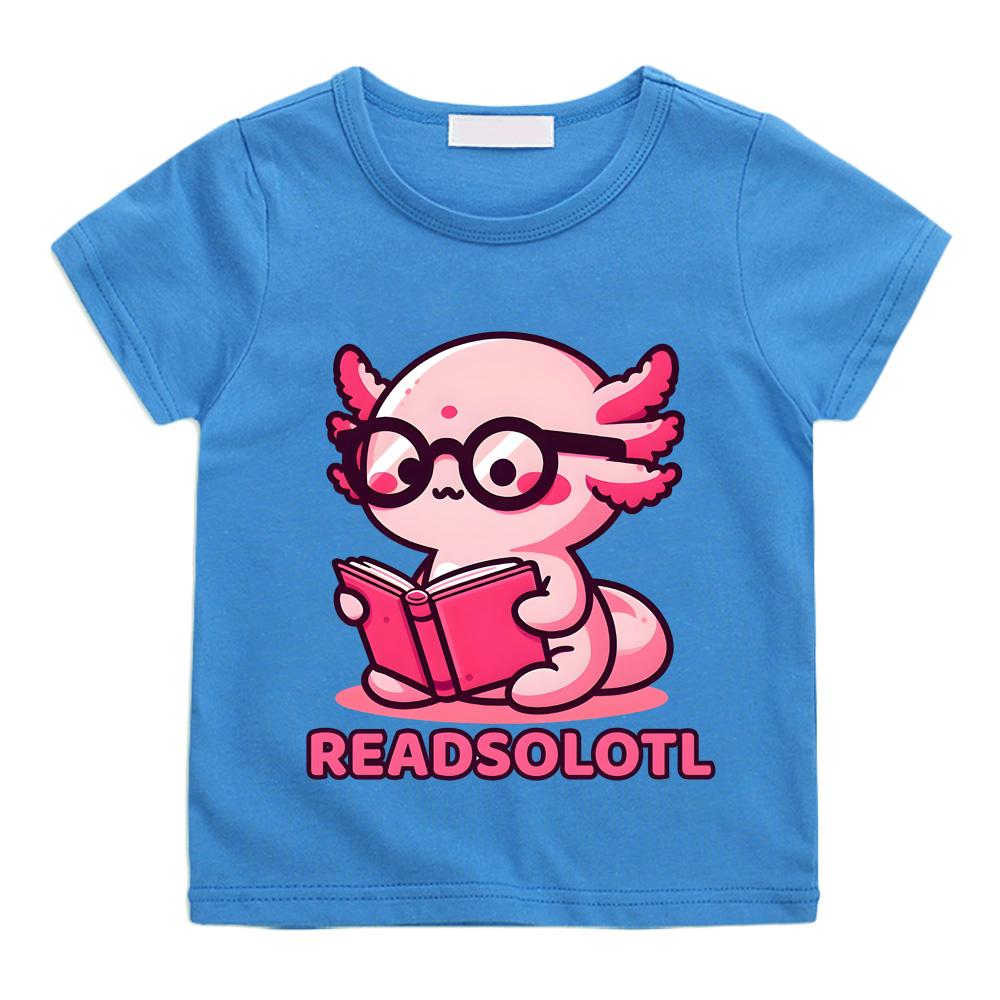 

Readsolotl Deep Axolotl Reading A Book Design Tshirts New Style Cute Cartoon Printing T-shirts Short Sleeve Cotton Soft Tops 160 синій