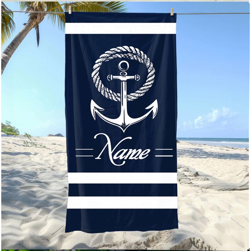 Personalized Anchor Beach Towel Custom Name/Logo Oversized Microfiber Towel Summer Party Gift for Beach Swimming Bath Sports