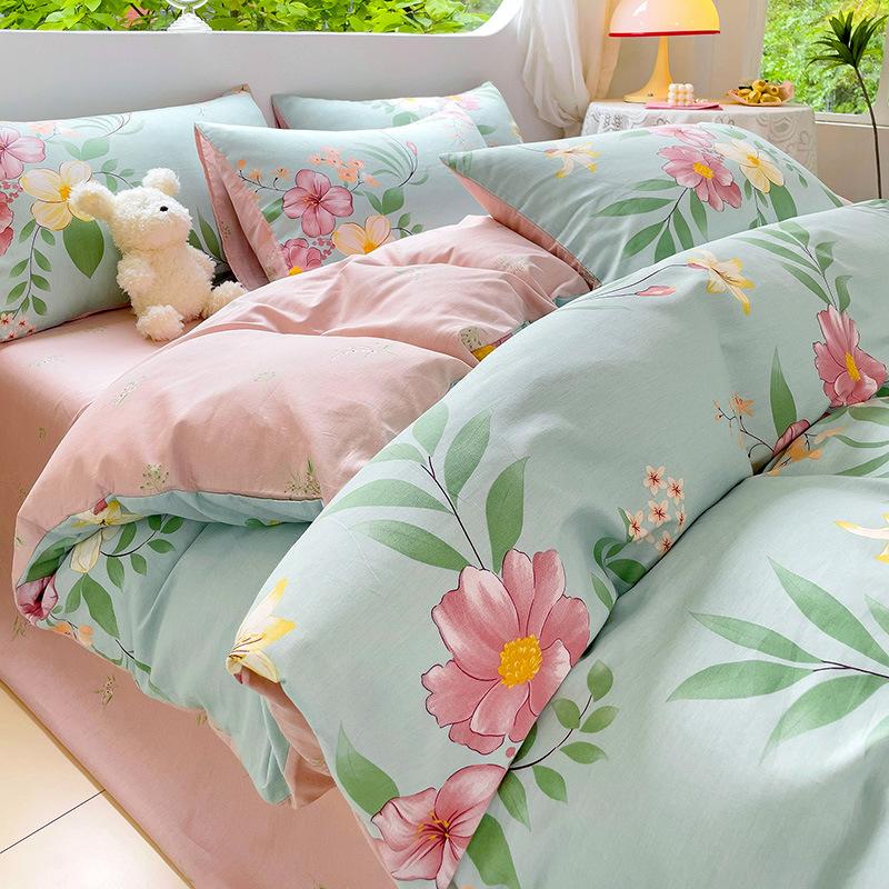 Vierteiliges Set aus reinem Baumwollbett, Baumwollbettwäsche, Bettbezug, Bettlaken, dreiteiliges Schlafsaalset