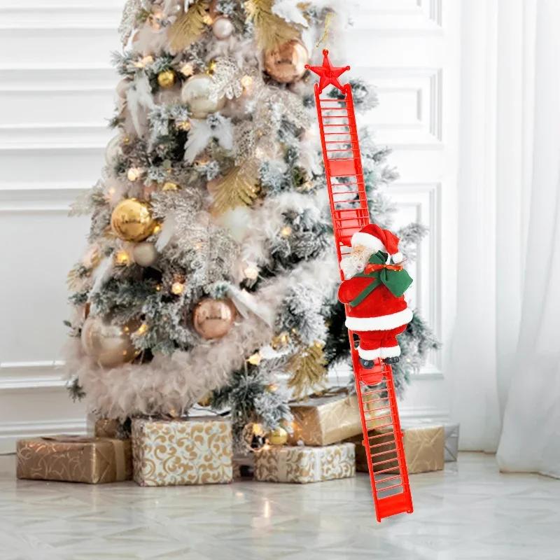 Santa Claus Doll Climbing Ladder with Music Christmas Tree Ornaments Decorations For Home Navidad New Year Kids Gift