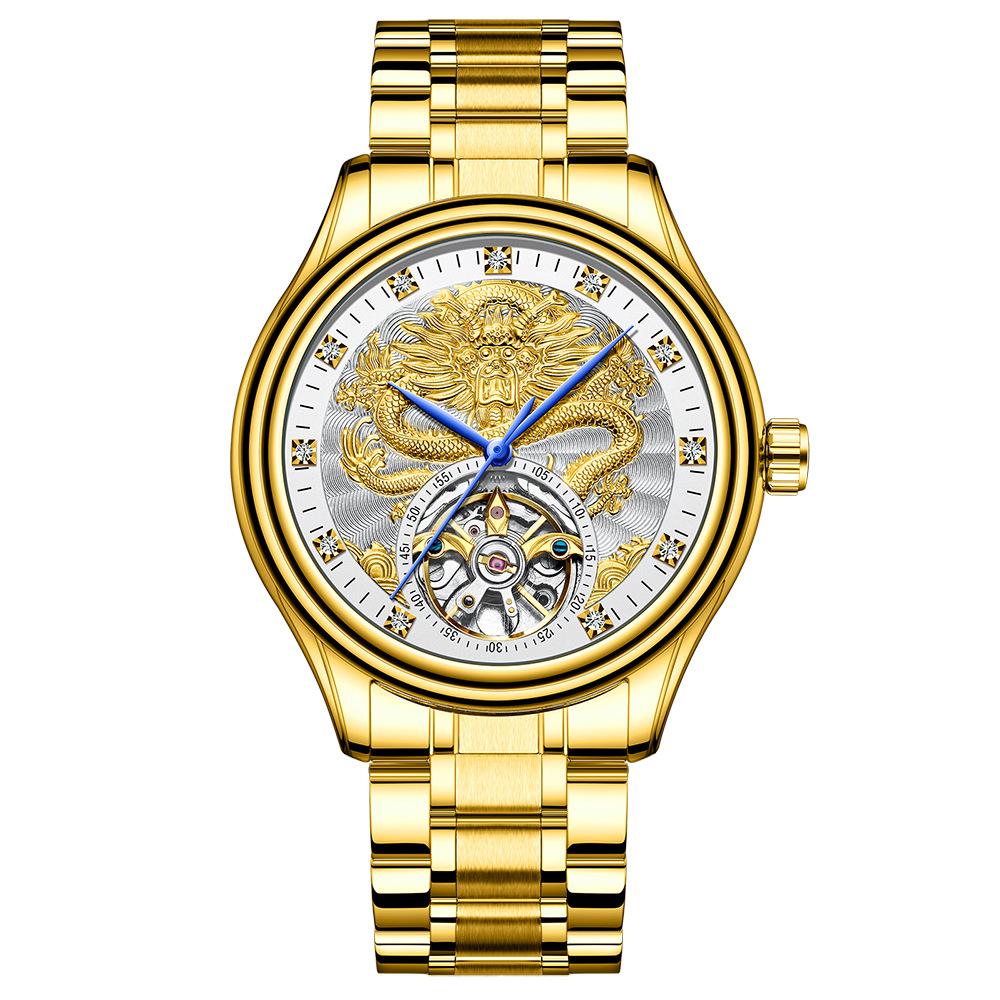 Men's Watch Mechanical Watch Watch Tourbillon Mechanical Watch Hollow Twelve Zodiac Dragon Watch Local Tyrant Gold