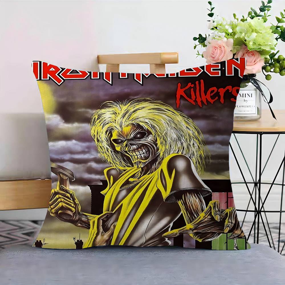 

Classics Band I-Iron M-Maiden Pillow Covers Cartoon Sofa Decorative Home Double-sided Printing Short Plush Cute Cushion Cover 26x26Inch