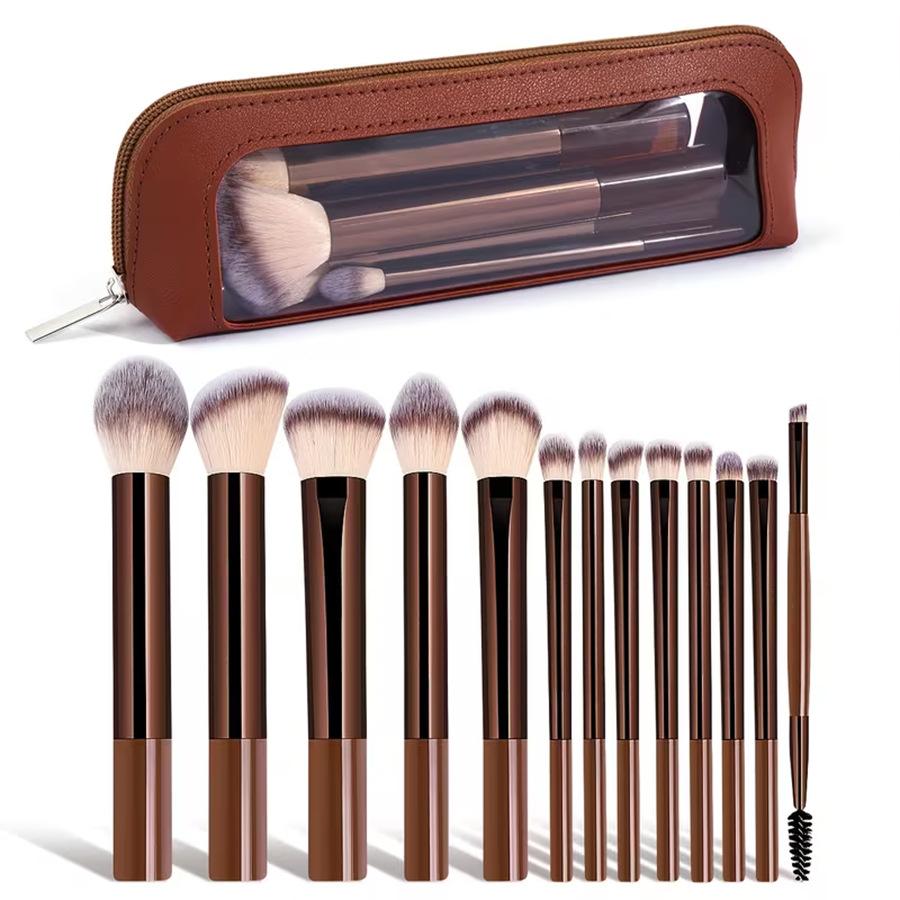 13pcs Makeup Brushes with 1pc Makeup Sponge Puff and Makeup Bag Multi-functional Makeup Tools Foundation Brushes Powder