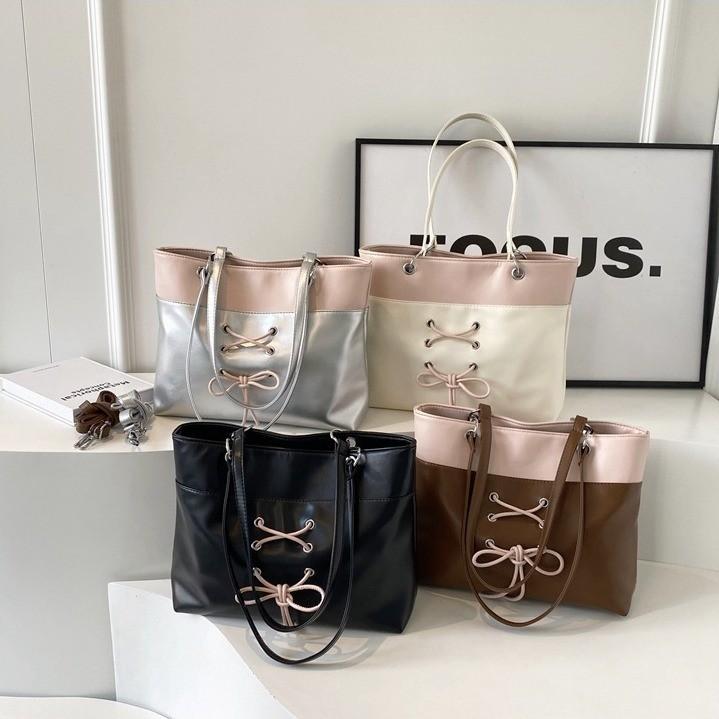 2024 New High-end Minimalist Design Shoulder Bag Women Color Block Retro Fashion Tote Bag