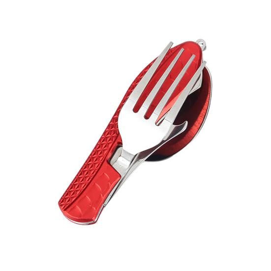 4-In-1 Folding Camping Utensils Stainless Steel Spoon Fork Knife Opener Combo Set Portable Multifunctional Lightweight Outdoor Tableware for Travel