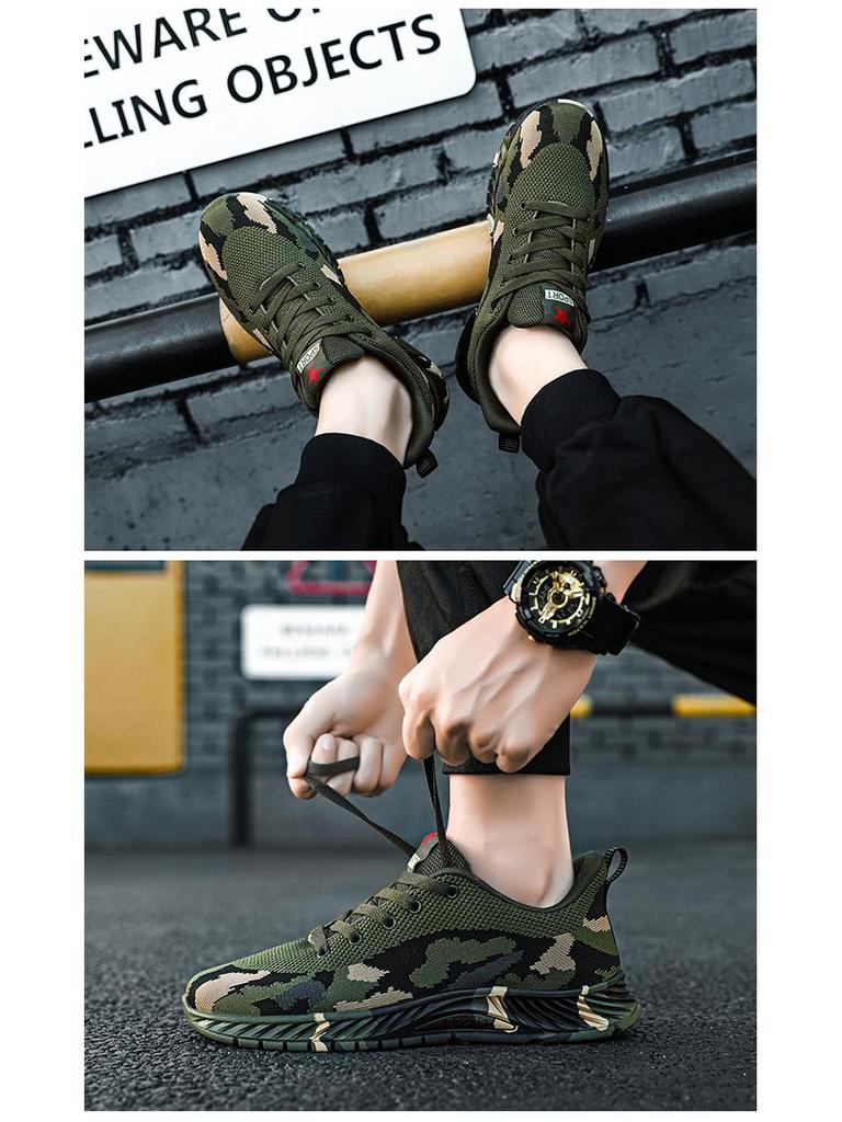 Unisex Breathable Camouflage Shoes - Non-slip, Outdoor Fly-knit Casual Sneakers for Spring & Autumn