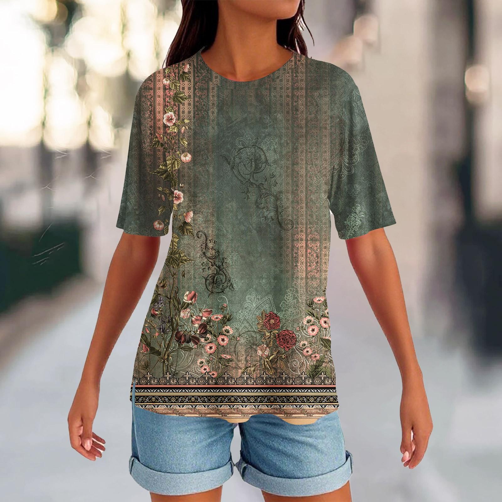 

Women s Round Neck Hem Slit Fashion Casual Color Short-sleeved Top XXL