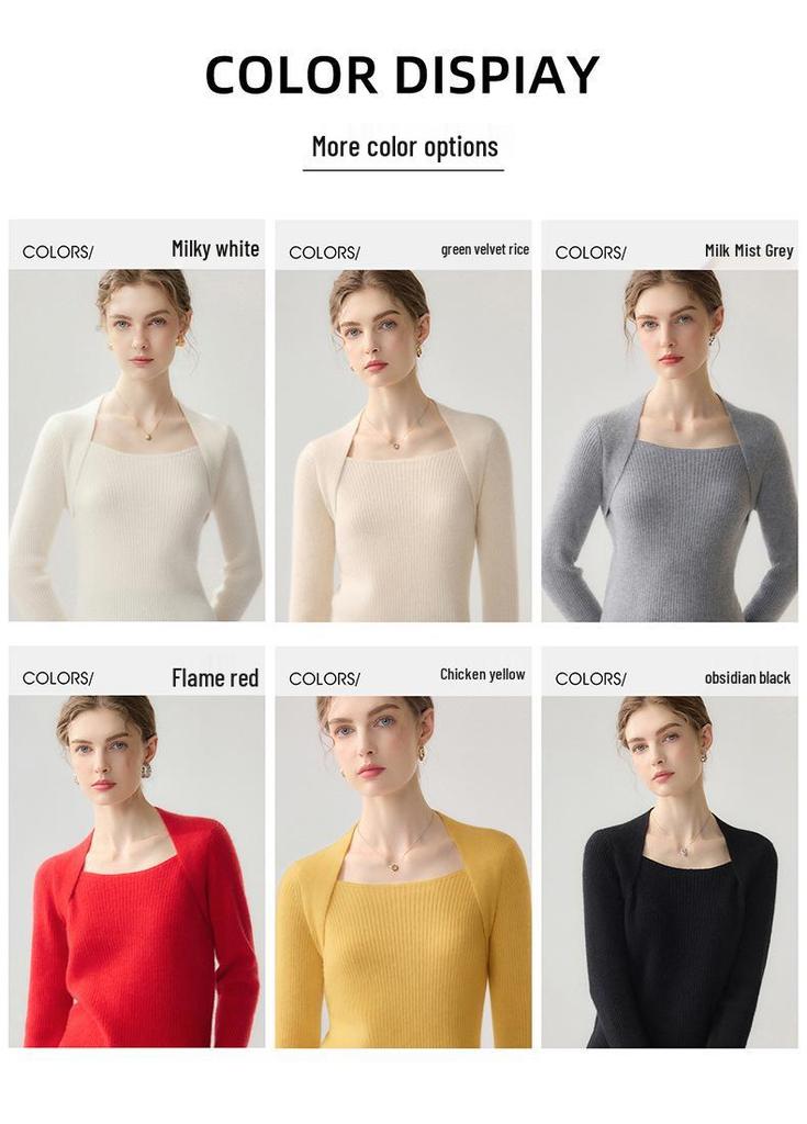 Lekasha Women's 100% Pure Cashmere Square Neck Slim-Fit Pullover