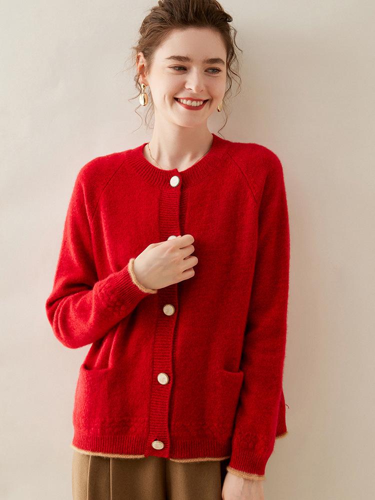 Women's Thickened Cashmere Cardigan - Autumn/Winter, Long Sleeve, Round Neck, Loose Fit, Single-Breasted Knitwear.