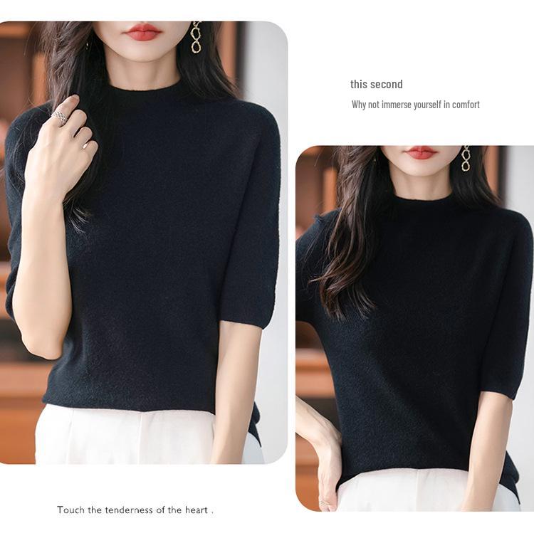 Women's Mid-Sleeve Knit Sweater - Slimming, Half-High Collar for Spring & Fall Fashion