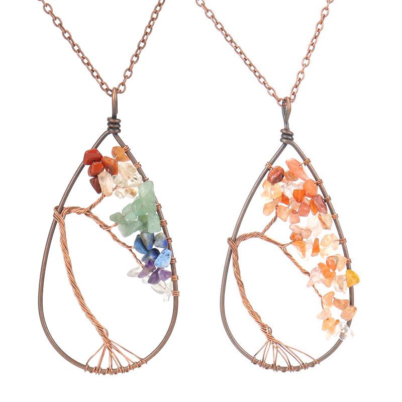 Handcrafted Copper Wire Wrapped Tree of Life Natural Stone Necklace
