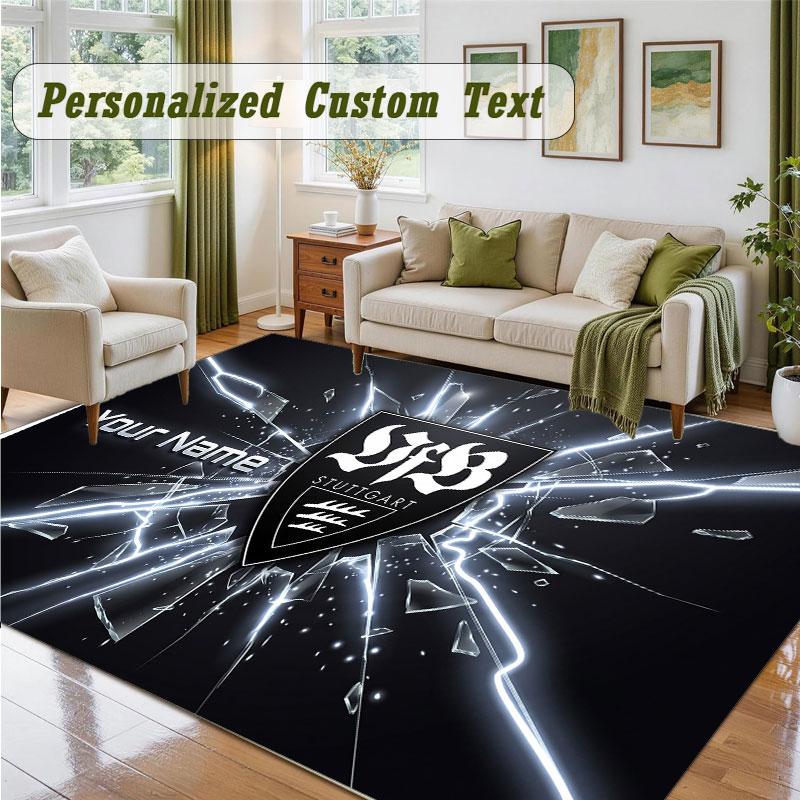 Crystal Velvet Square Rug Custom NameVfB Stuttgart FC Pattern Non Slip Home Floor Decor Rug