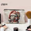 Pattern Printed Storage Bag Cosmetic Bag, with Black Zipper Smooth Opening, Thick Wear-Resistant Canvas Pouch, Christmas Multipurpose Makeup