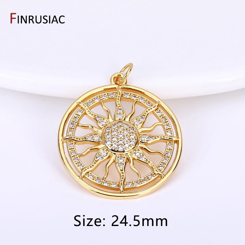DIY Nacklace Making Supplies Inlaid Zircon Round Sun Charms Gold Plated Brass Sun Pendants For Jewelry Making Accessories