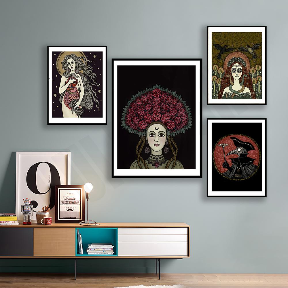 Retro Witch Poster Anatomical Venus Canvas Painting Print Vintage Plague Doctor Goddess Wall Pictures fures Baby Kids Room Decor