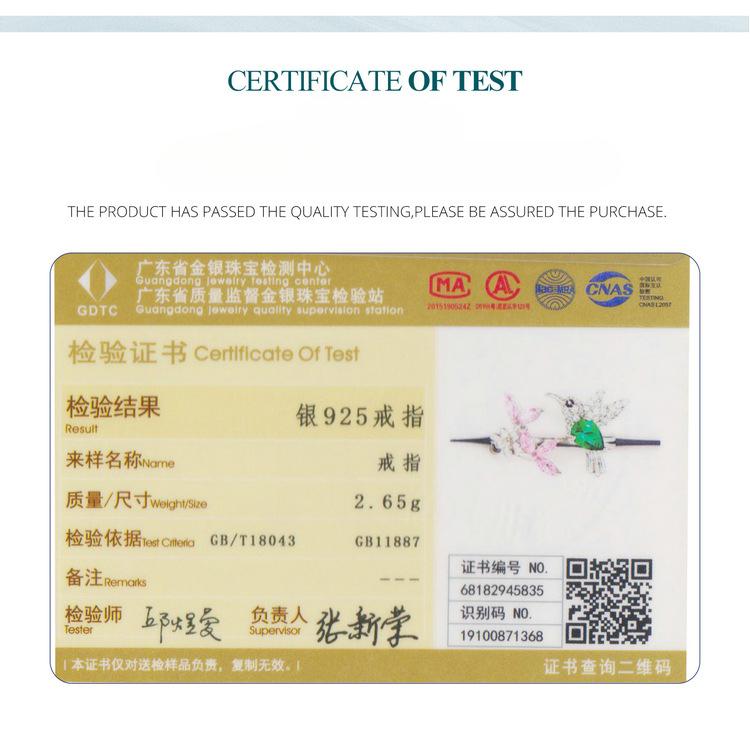 Hummingbird With Flower Ring Opening, Colorful Zircon Bird Plated S925 Silver Ring