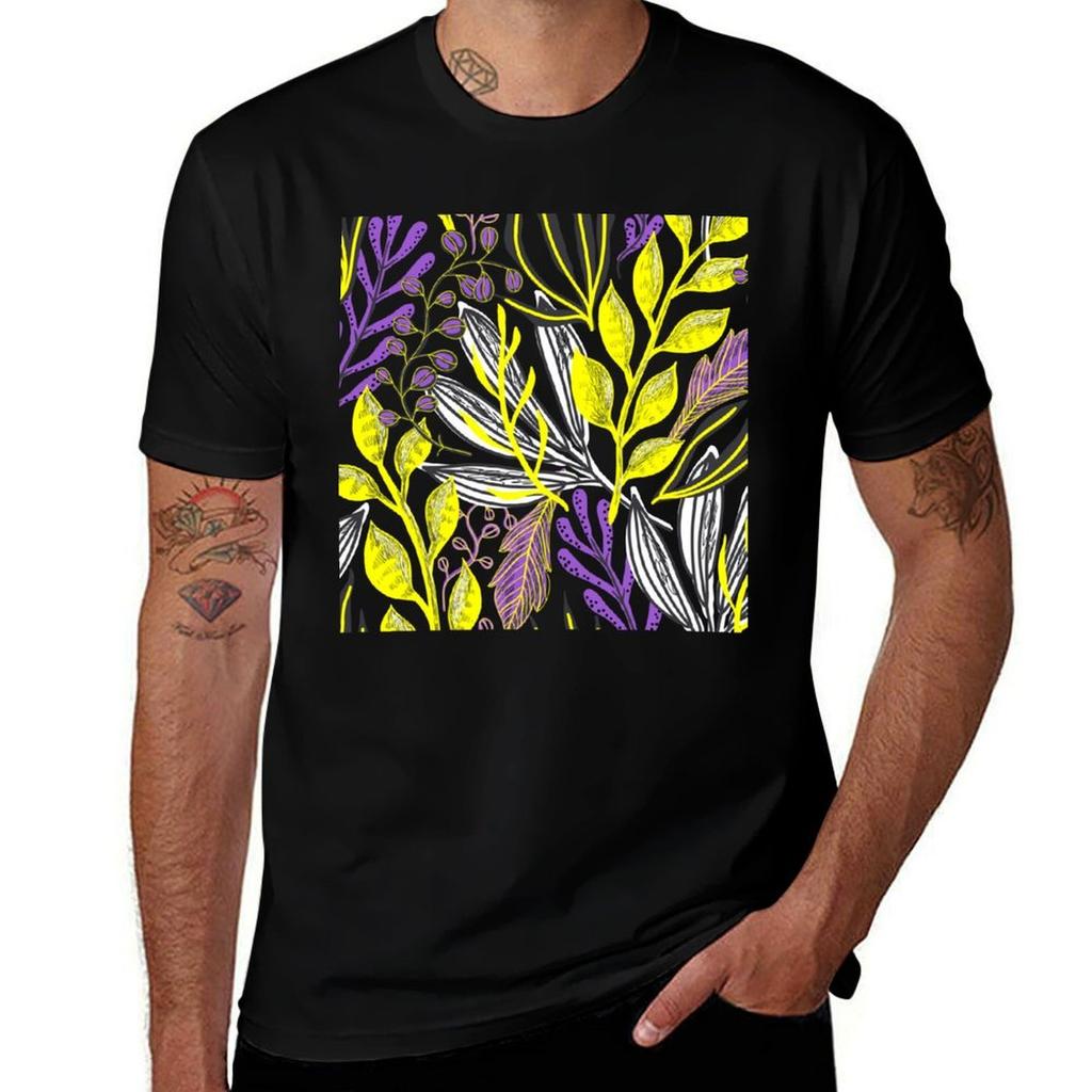 Plants Background Nonbinary Nonbinary Pride TShirt Big and Tall Basic Tee Shirt
