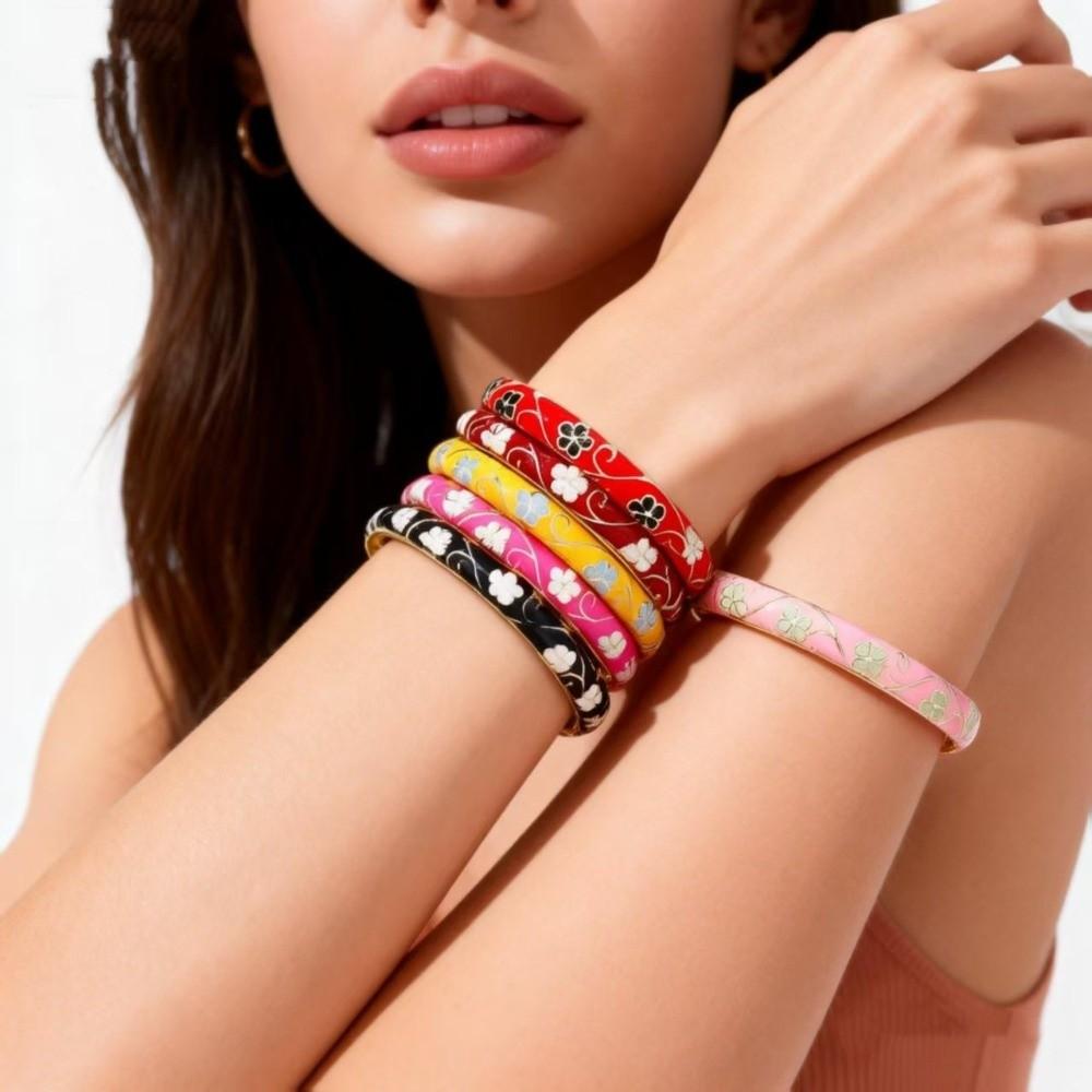 Enamel Flower Bangle Colorful Women's Hand Bracelet Vintage Cloisonne Bangle  Jewelry Gifts