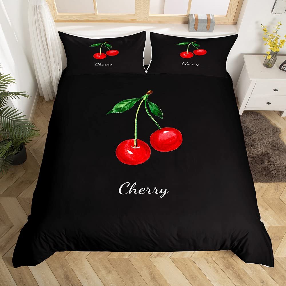 

Комплект пододеяльника и наволочек размера «full» с рисунком арбуза, клубники и апельсина. Постельное белье с тропическими фруктами для комнаты девочки. EU Single(135x200cm)