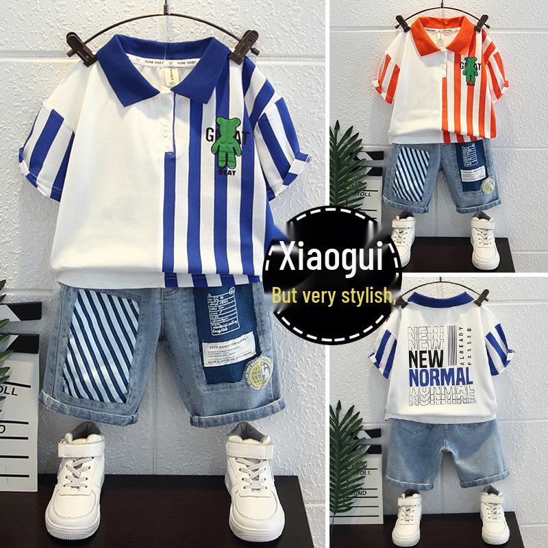 Trendy Summer Street Style Boys' Polo Shirt & Shorts Set - 2025