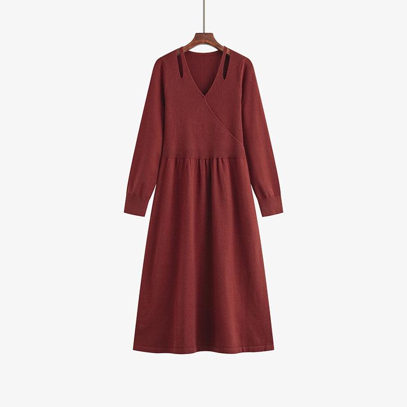 

Плюс Размер Женщин Дизайн Sense Hollow Knit Длинная Юбка Платье Утягивающее Талия XXXL бордовый