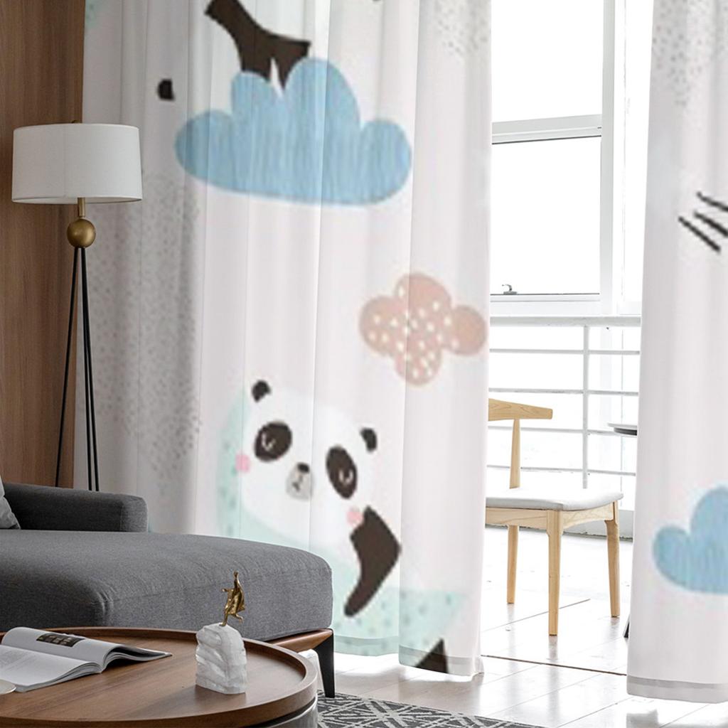 Söta Sovande Pandor Måne Regnbågar Moln Chiffong Skira Gardiner för Vardagsrum Sovrum Dekoration Fönster Voiler Tyllgardin
