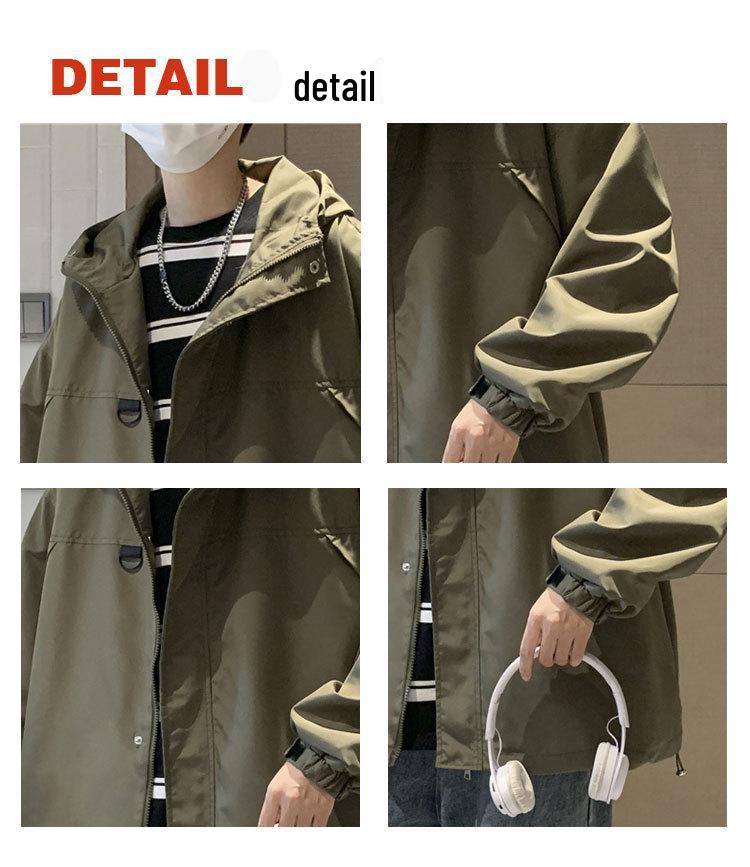 Men's Retro Baseball Jacket: Hooded, Loose-Fit, Casual, Solid Color for Spring/Autumn