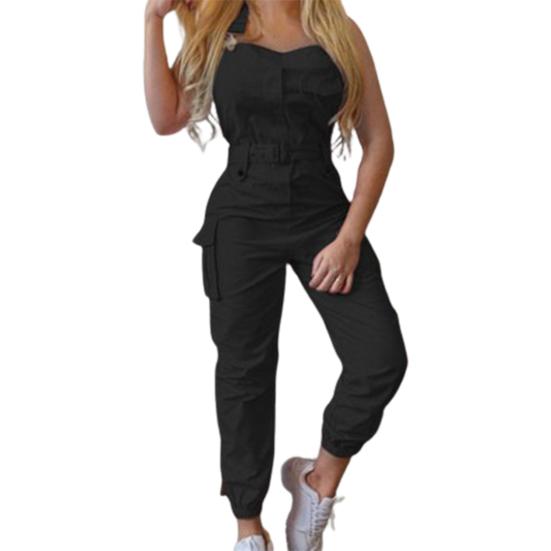 Cargo-Jumpsuit Knöchelgebunden Schulterträger Frühling Sommer Einfarbige Neckholder-Jumpsuit für
