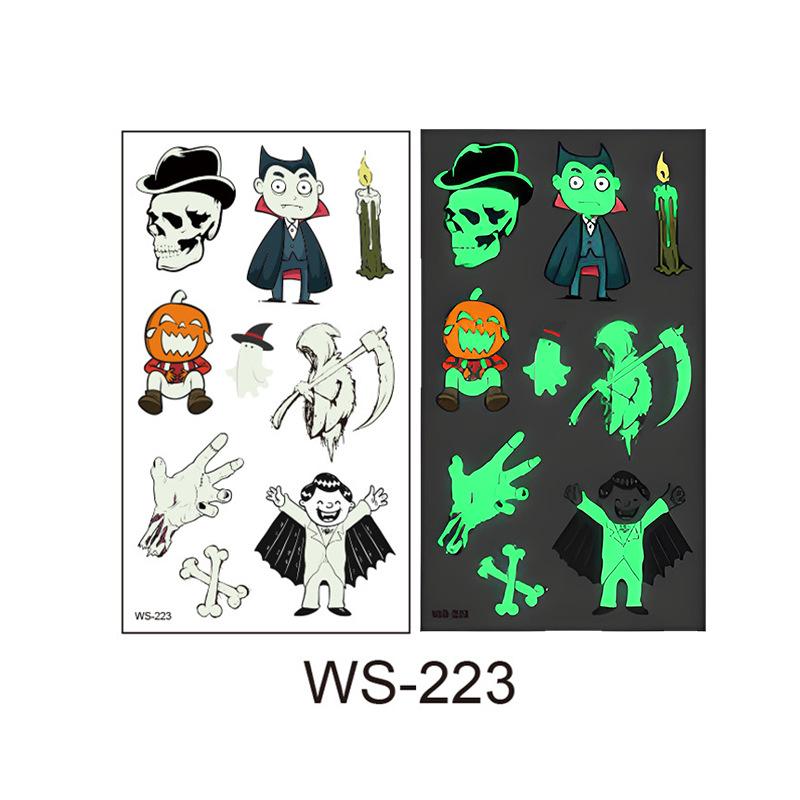 10Pcs Halloween Glow In the Dark Tattoos for Kids Waterproof Luminous Cartoon Pumpkin Ghost Face Arm Tattoo Stickers Party Gifts