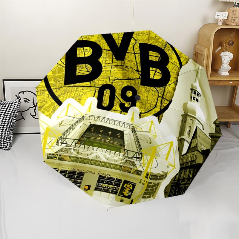Borussia Dortmund Print Automatic Umbrella, 8 Rib Iron Frame, Plastic Handle, Suitable for Outdoor Travel &Daily , Ideal Gift