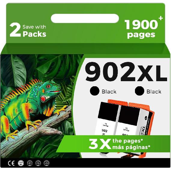 902XL Black Ink Cartridges Compatible for HP 902 XL for HP 6978 6968 Printer 2 Pack HP902 HP902XL for OfficeJet Pro 6958 6970 6960 6975 6962 6950