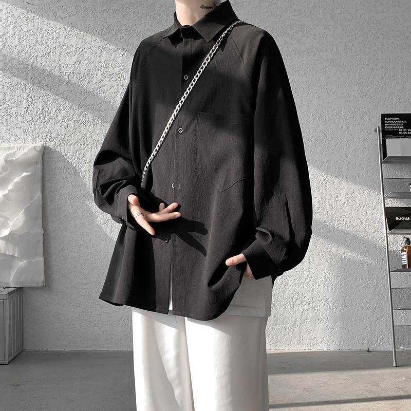2025 Herbst Herren Retro Einfarbiges Hemd Herren Japanisches Harajuku Casual Hemd Herren Umlegekragen Button-Up Hemd Vintage Oberteile