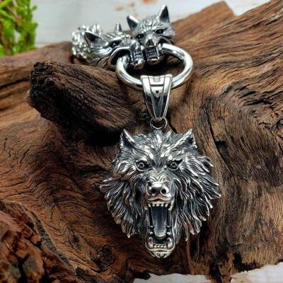 Collier gothique vintage en acier inoxydable 316L nordique Viking Odin tête de loup et pendentif loup Fenrir Punk amulette pour hommes collier de loup bijoux Viking cadeau