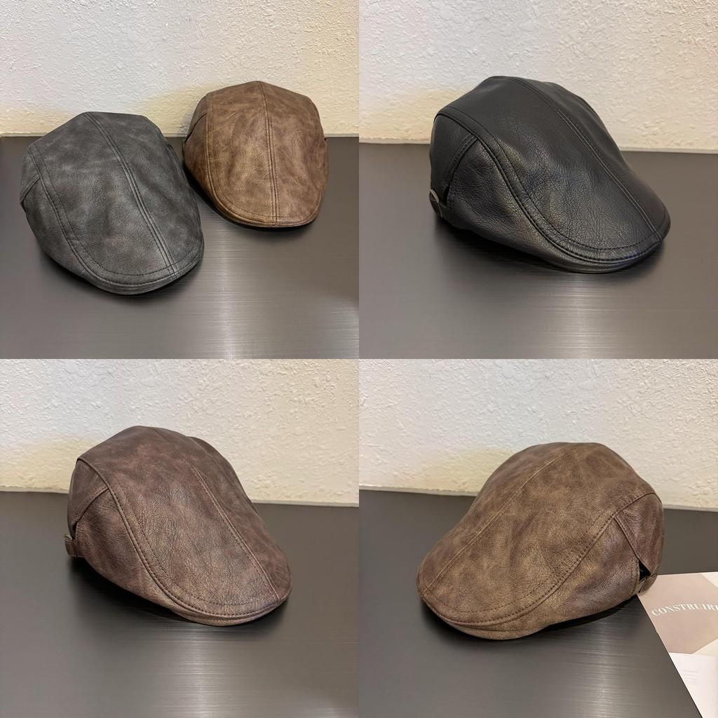 Retro Leather Beret Hat For Women With Sunshade And Short Brim For Fall And Winter